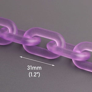 Eslabones de cadena de acrílico morado amatista esmerilado de 1 pie, 31 x 19 mm, cadena transparente mate, cadena de plástico grueso para bolsos y carteras, CH196-31-PL20