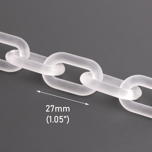 1ft Frosted Chain Links in Matte Crystal White, 27 x 16mm, Paperclip Chain, Transparent, Chunky Plastic Chain for Necklaces, CH203-27-W10