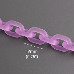 1ft Frosted Lilac Purple Plastic Chain Links, 19 x 14mm, Small Size, Matte Acrylic Connectors for Bracelets and Necklaces, CH357-19-PL22