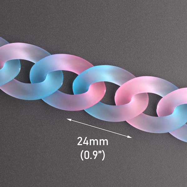 1ft Frosted Acrylic Chain Links in Light Pink and Blue, 24 x 17mm, Pastel Colors, Smooth Finish Texture, Fairy Kei, Bracelets, CH275-24-PK49
