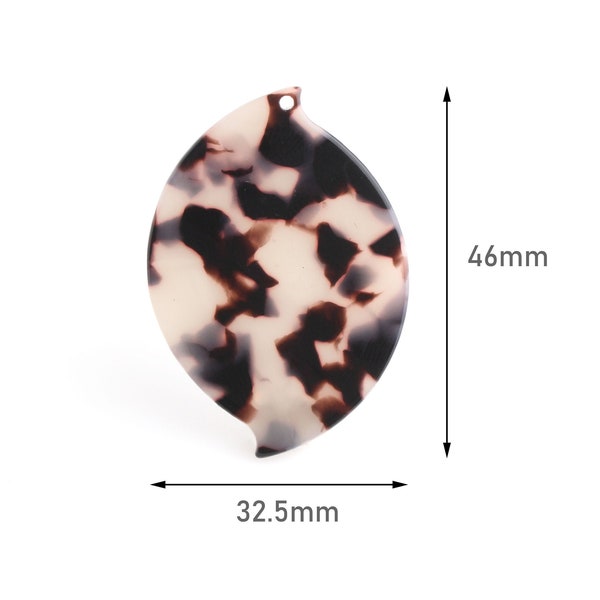 2 White Tortoise Shell Pendant, Acetate Acrylic Earring Blanks, Tornado Charm, Hurricane Pendant, Monogramming Blanks Oval, XY014-46-WT
