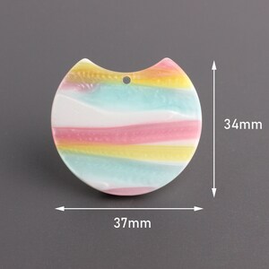2 Pastel Beads with Pink Yellow Blue Stripes, Large Circle Discs, Pastel Goth Jewelry Findings, Acetate Tortoise Charms, CN117-37-PSTL