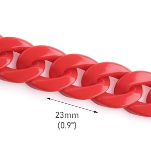 1ft Fireman Red Acrylic Chain Links, 23x17mm, Large Basic Curb Chain, Plastic Cuban Link Chain, Clutch Purse Strap Hardware, CH064-23-RD07