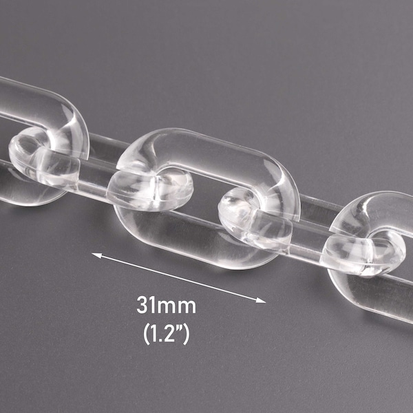 Maillons de chaîne en plastique transparent de 0,3 m, 31 x 19 mm, chaîne de sac à main en acrylique transparent, sangle de sac épaisse, résultats d'artisanat et de fabrication de bijoux, CH263-31-CLR