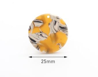 4 Gelb-Weiße Schildpatt-Kreis-Anhänger, Acryl-Ohrringteile, Mittlere Kreis-Scheiben, Runder Acetat-Kreis, 1 Zoll-Scheibe, CN116-25-YWB