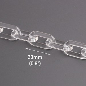 1ft Crystal Clear Acrylic Chain Links, 20 x 11mm, Paperclip Chain, Plastic Chain, Cable Links, Sunglasses Chain, Lightweight, CH218-20-CLR