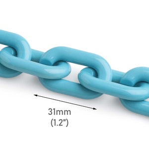 1ft Teal Blue Plastic Chain Links, 31 x 19mm, Super Chunky Chain Straps for Handbags, Bulky Turquoise Blue Chain, Wholesale, CH184-31-TQ03