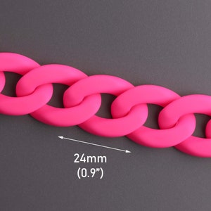 1ft Matte Neon Pink Plastic Chain Links, 24 x 17mm, Flat Curb Connectors, Cuban Link Necklaces and Bracelets, Bright Colors, CH273-24-PK48
