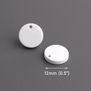 4 Pure White Acetate Charms, 12mm, Plain White Bead, Flat Round Circle, Tiny Round Disc, Acrylic Earring Blank, Jewelry Supply, CN286-12-W15