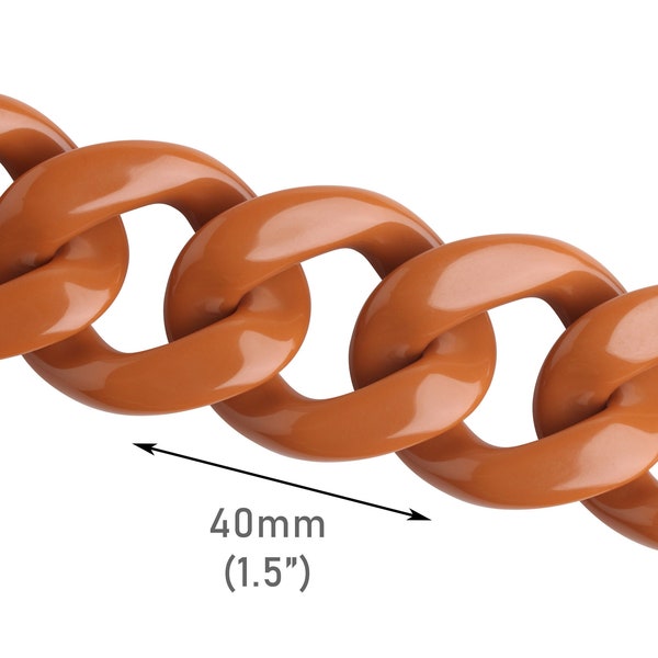 1ft Caramel Brown Plastic Chain Links, 40 x 32.5mm, Light Brown Acrylic Chain for Purse, Handbag and Clutch, Chunky Bracelet, CH411-40-BR16