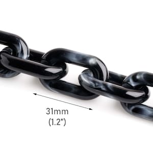 1ft Black Marble Plastic Chain Links, 31 x 19mm, Chunky Acrylic Chain for Necklaces, Wristlet Keychain, Designer Jewelry, CH257-31-BK08