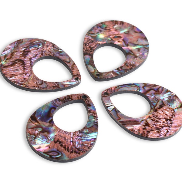 4 Large Teardrop Charms in Pink Abalone Shell, 38 x 30mm, Acrylic, 1 Hole, Pearlescent, Chunky Earring Pendants with Cut Out, TD131-38-PK58