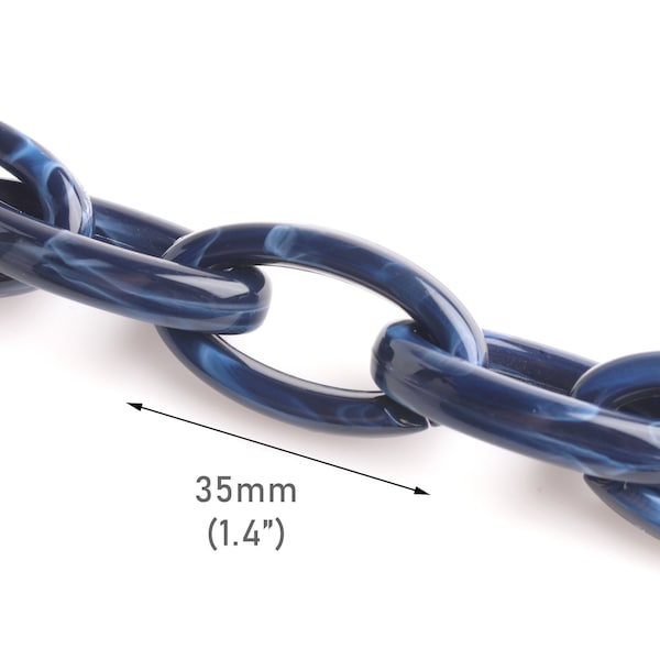 Cadena de acrílico azul marino de 1 pie, 35 x 20 mm, cadena de cable ovalada por pie, correa de cadena para bolso, eslabón de cadena de plástico grueso, se envía desde EE. UU., CH086-35-U20