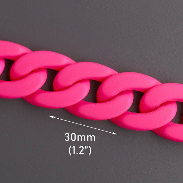 1ft Large Matte Neon Pink Plastic Chain Links, 30 x 20mm, Flat Curb Connectors, Twist Link Bracelet and Necklaces, Kandicore, CH381-30-PK48