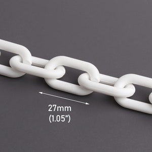 1ft Matte White Chain Links, 27 x 16mm, Ultra Smooth, Oval Connectors, Paper Clip Style, Super Chunky Bracelets and Necklaces, CH323-27-W32 image 1