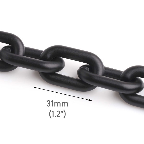 Maillons de chaîne en acrylique noir métallisé mat de 1 pied, 31 x 19 mm, finition satinée, collier de chaîne en plastique super épais, fabrication de bijoux, CH243-31-BK07