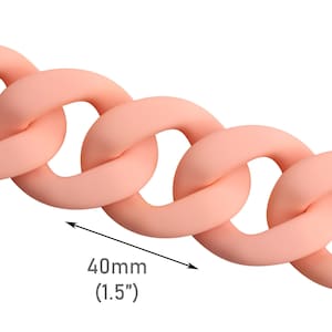 Eslabones de cadena de plástico naranja coral mate de 1 pie, 40 x 33 mm, color melocotón, cadena de acrílico gruesa grande, correas de monedero, curvas curvas, CH436-40-OG23