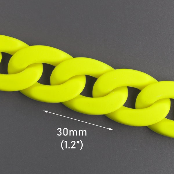 1ft Large Matte Neon Yellow Plastic Chain Links, 30 x 20mm, Acrylic, Cyberpunk Cosplay, Choker Necklaces, Chunky Curb Twists, CH384-30-YW20