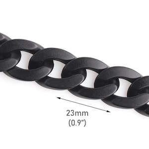 1ft Matte Black Plastic Chain Links, 23x17mm, Frosted Black Chain Hardware, Coated Acrylic Cuban Chain, Bulk Bag Chain Strap, CH062-23-BK07
