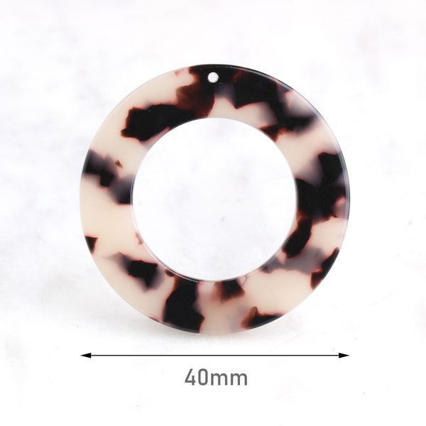 2 Ash Blonde Tortoise Shell Hoops, Resin Circle Charms Large Round Ring 40mm Circle Plastic Circle Connector Leopard Print Beads RG035-40-WT