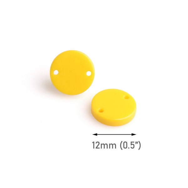 4 Lemon Yellow Bead Connectors, 12mm, Solid Color, Thick Discs with 2 Holes, Resin Connectors, DIY Charms for Jewelry Making, CN308-12-YW16
