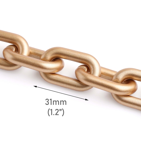 1ft Matte Gold Plastic Chain Links, 31 x 19mm, Satin Finish, Fake Chunky Gold Chains, Bulk Wholesale, Fashion Jewelry Making, CH246-31-GD03