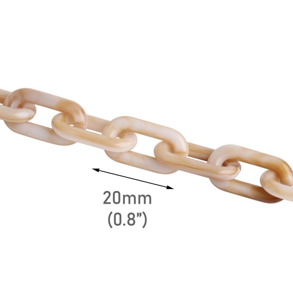 1ft Acrylic Chain Links in White and Brown Marble, 20 x 11mm, Paperclip Chain, Thin Delicate, Lightweight, Sunglasses Strap, CH370-20-WBS