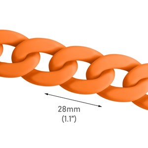 1ft Matte Orange Plastic Chain Links, 28 x 20mm, Neon Orange Bag Strap, Bulk Chain Piece, Plastic Chain for Purse & Wristlets, CH131-28-OG07