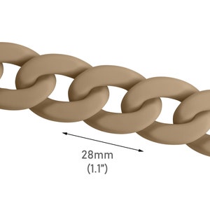 1ft Matte Cocoa Brown Acrylic Chain Links, 28 x 20mm, Lucite Chain, Bulk Chain Pieces, Chunky Purse Chain, Twisted Cuban Link, CH139-28-BR08