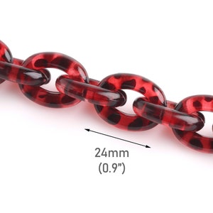 1ft Red Tortoise Shell Chain Links, 24 x 17.5mm, Red Acrylic Chain Connector, Dark Red Leopard Print, Jewelry Supply Components, CH126-24-RT