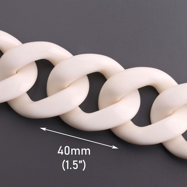 1ft Bone White Plastic Chain Links, 40 x 32.5mm, Extra Large Acrylic Chain for Purse Straps, Super Chunky, Handbags and Bags, CH434-40-W16