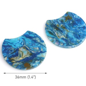 2 Large Crescent Moons in Light Blue, 36 x 32.75mm, Yellow Gold, Dark Blue Marble, Acrylic Earring Blanks, Jewellery Findings, HC031-36-IM03