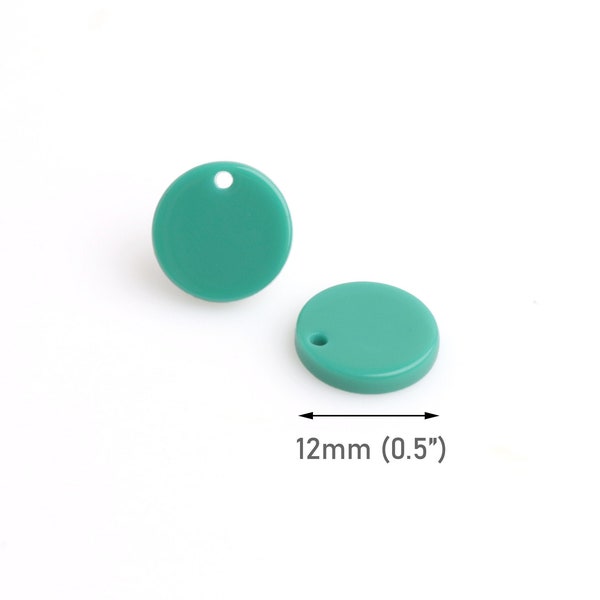 4 Emerald Green Charm Beads, 12mm, Acrylic Earring Blanks with 1 Hole, Simple Jewelry Supply, Token Discs, Wholesale Supplier, CN299-12-GN31