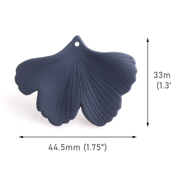 2 Navy Blue Ginko Leaf Charms, 1.75" Inch, Matte Blue Plastic Leaves, Gingko Biloba, Natural Beads, Crafting Jewelry Supplies, FW050-45-U21