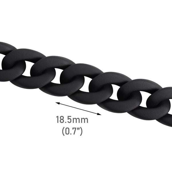 1ft Matte Black Small Acrylic Chain Links, 18.5 x 14mm, Easy to Put Together, Tiny Flat Lay Twists, Plastic Jewelry Findings, CH396-18-BK09