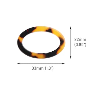 4 Oval Connector Charms in Tortoise Shell, 33 x 22mm, Undrilled, Plastic Chain Links, Closed Jump Rings, Orange Acrylic Links, VG067-33-TT