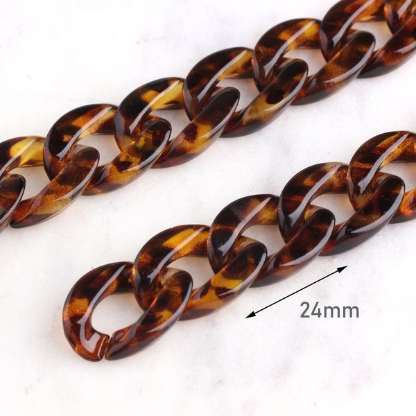 1ft Tortoiseshell Chain, 24x17mm Acrylic Chain Links Open, Brown Chain, Large Oval Chain, Purse Handle, Tortoise Shell Supply CH011-24-AM