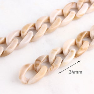 1ft Light Tortoise Shell Chain, 24mm x 17mm, Plastic Chain Bulky, Brown Acrylic Necklace Chain, Large Purse Chain, Cuban Link, CH014-24-WBS