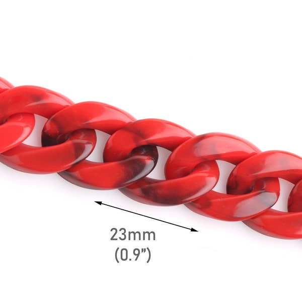 1ft Imperial Red Acrylic Chain, Chunky Purse Chain Strap Replacement, Colored Plastic Chain Links, Thick Cuban Chain Necklace, CH071-23-RD08