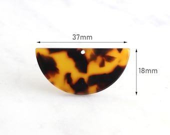 2 Tortoise Shell Half Disc Blanks, Large Half Circle Charm Acrylic Blanks Earrings, Resin Tortoise Half-Moon, Tortoiseshell Bead CN012-37-TT