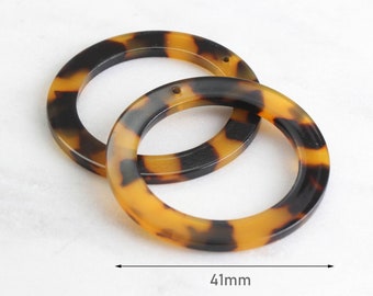 2 Tortoise Links Hoops, 41mm Acrylic Plastic Tortoise Shell Rings Supplies Findings Earring Parts Large Donut Circle Open Disc, RG001-41-TT