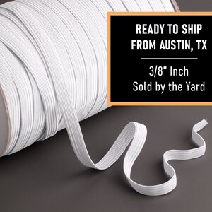 3/8" Inch White Elastic Cord for Masks, 1 Yard, DIY Face Mask 8mm Wide, Stretchy Elastic Ear Loops, Thin Elastic Rope, Fast Shipping From US