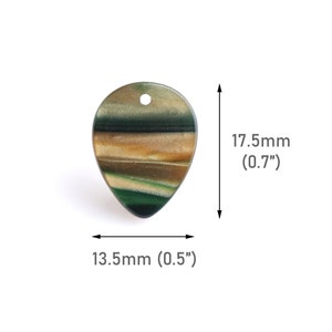May include: A teardrop-shaped pendant with a hole at the top, featuring layers of green, brown, and gold. The pendant measures 0.7 inches in height and 0.5 inches in width. The design resembles a gemstone or a natural material.