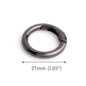 2 Gunmetal Black Spring Gate Clips, 1.05&quot; Inch, Metal Round Carabiner, Purse Strap Attacher Ring, O Ring, Key Chain Snap Hooks, RG142-27-GUN