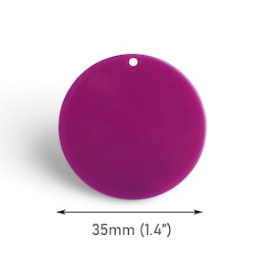 May include: A solid magenta-colored, circular pendant with a small hole at the top for hanging. The pendant measures 1.4 inches (35mm) in diameter. The object is set against a white background.