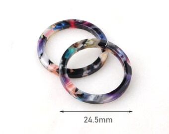 4 One Inch Ring Links, Colorful Tortoise Acetate Charms, Thin Flat Ring Bead, Faux Tortoise Shell Ring Connector, Resin Marble, RG038-24-DMC