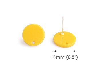 4 aretes amarillos con agujeros, 14 mm, 1/2 pulgada, acrílico, pequeños aretes circulares redondos con postes, manualidades y joyas, EAR119-14-YW29