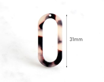 4 White Marble Resin Charms, 31mm Wide Oval Ring Beads Hoops, Long Oval Findings, Black and White Tortoise Shell Jewelry Making, VG010-31-WT