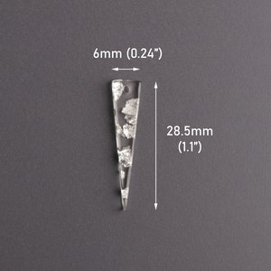 4 Clear Acrylic Spike Charms with Silver Foil Flakes, 28.5 x 6mm, Tiny Earring Blanks with 1 Hole, Long Skinny Triangle Drops, TR034-28-CSF
