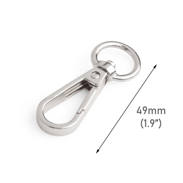 2 Silver Snap Hooks with Swivel for Bags, 1.9" Inch, Metal, Large Clips, Purse Strap Attacher Rings, Designer Hardware Closure, RG140-49-MSS